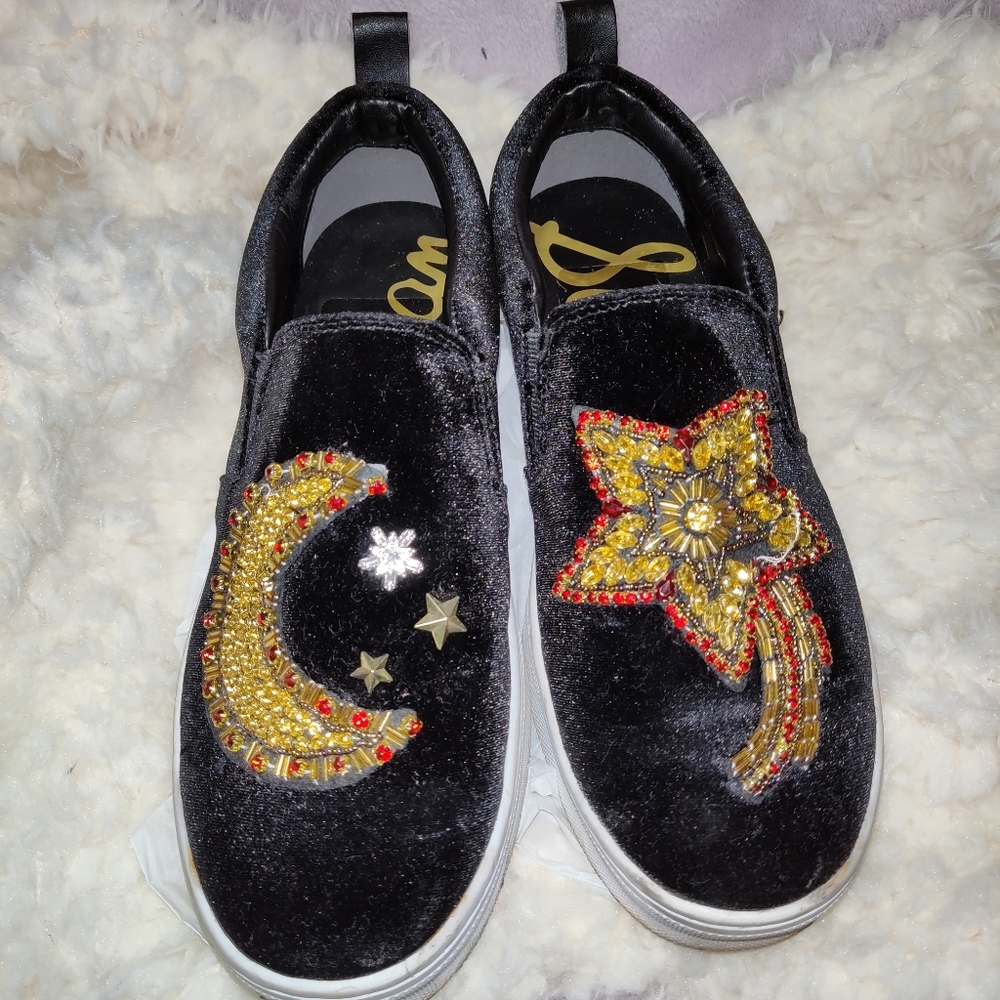 Sam Edelman moon stars black velvet loafers